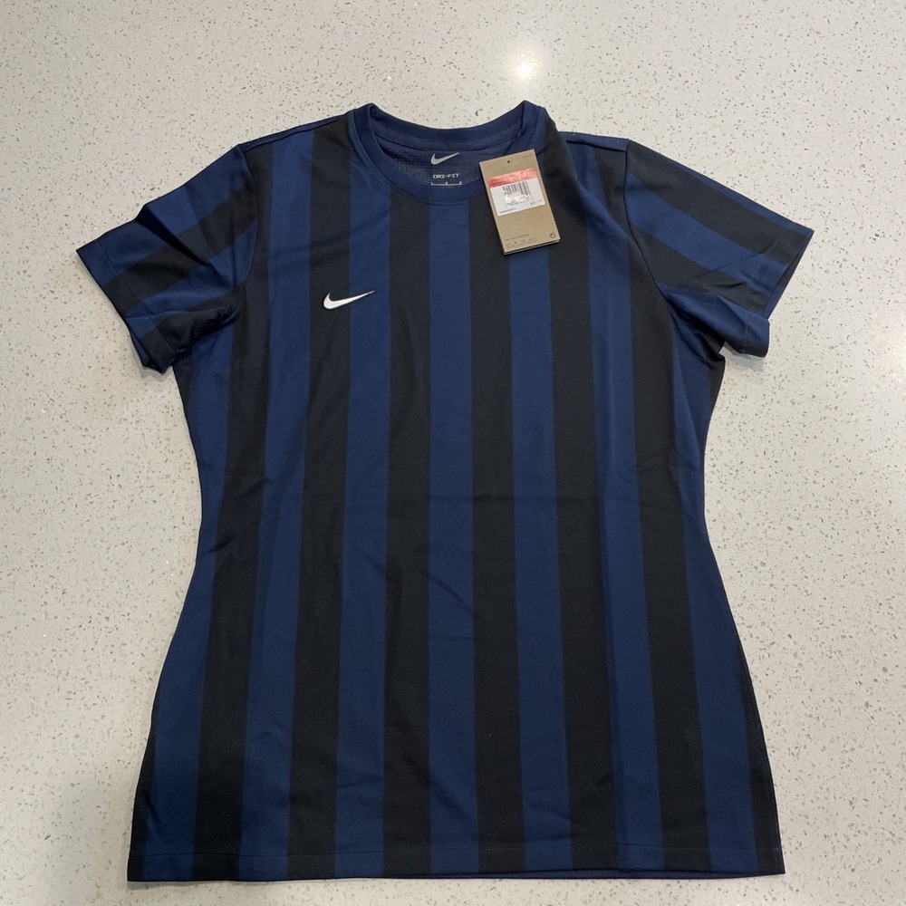 Nike Division IV Striped Soccer Jersey Womens Size Large Blue/Black CW3818-419